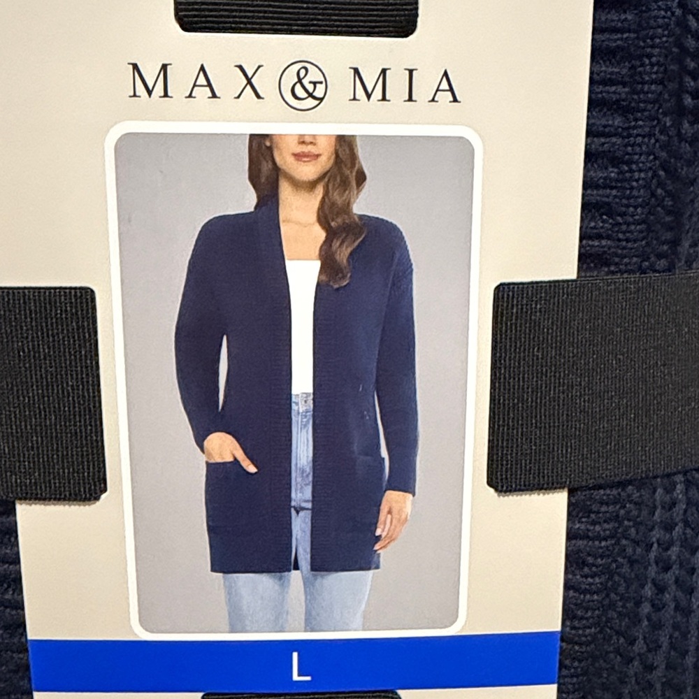 Max&Mia 100% Cotton Open Front Cardigan Navy Size L NWT